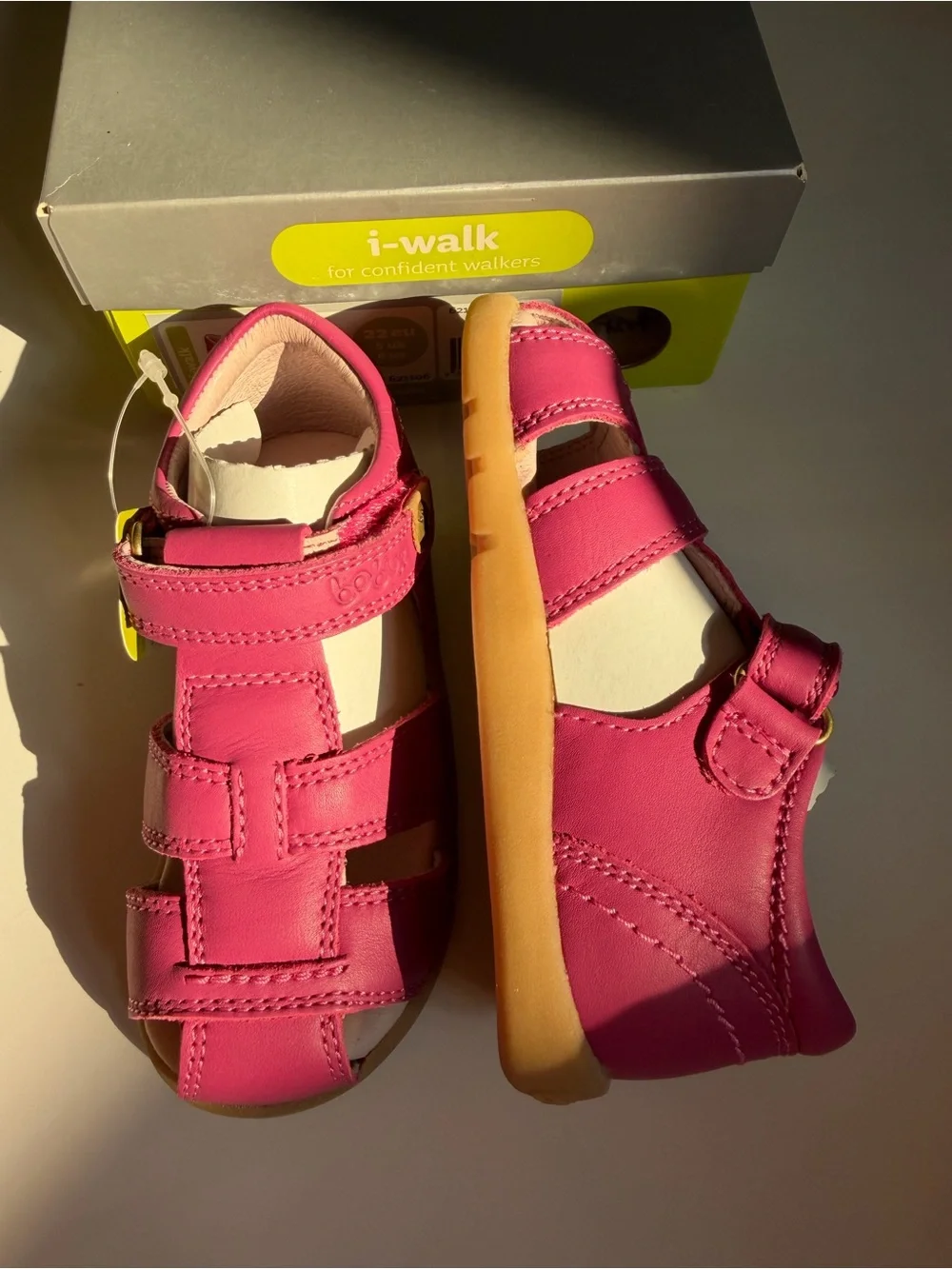 Bobux Bright Pink i-Walk Leather Sandals for Kids